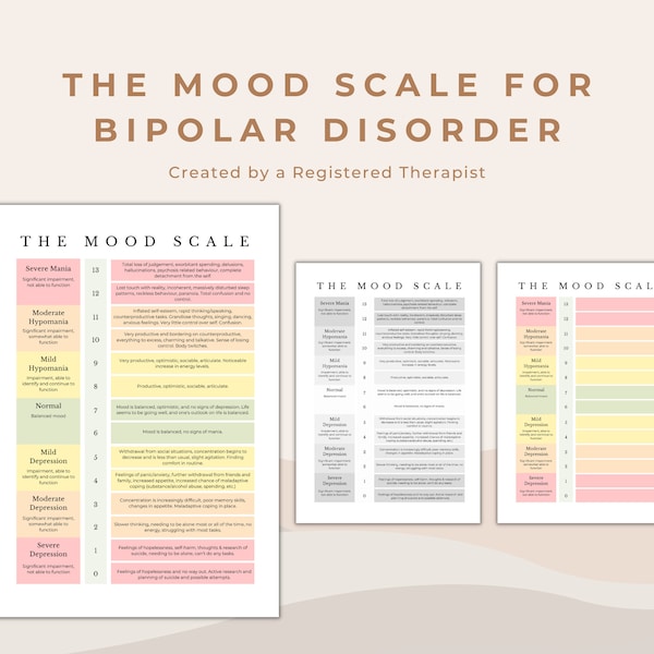 Mood Scale for Bipolar Disorder | Mania to Depression Scale for State Identification and Emotion Tracking | DBT Therapy Tool for Therapists