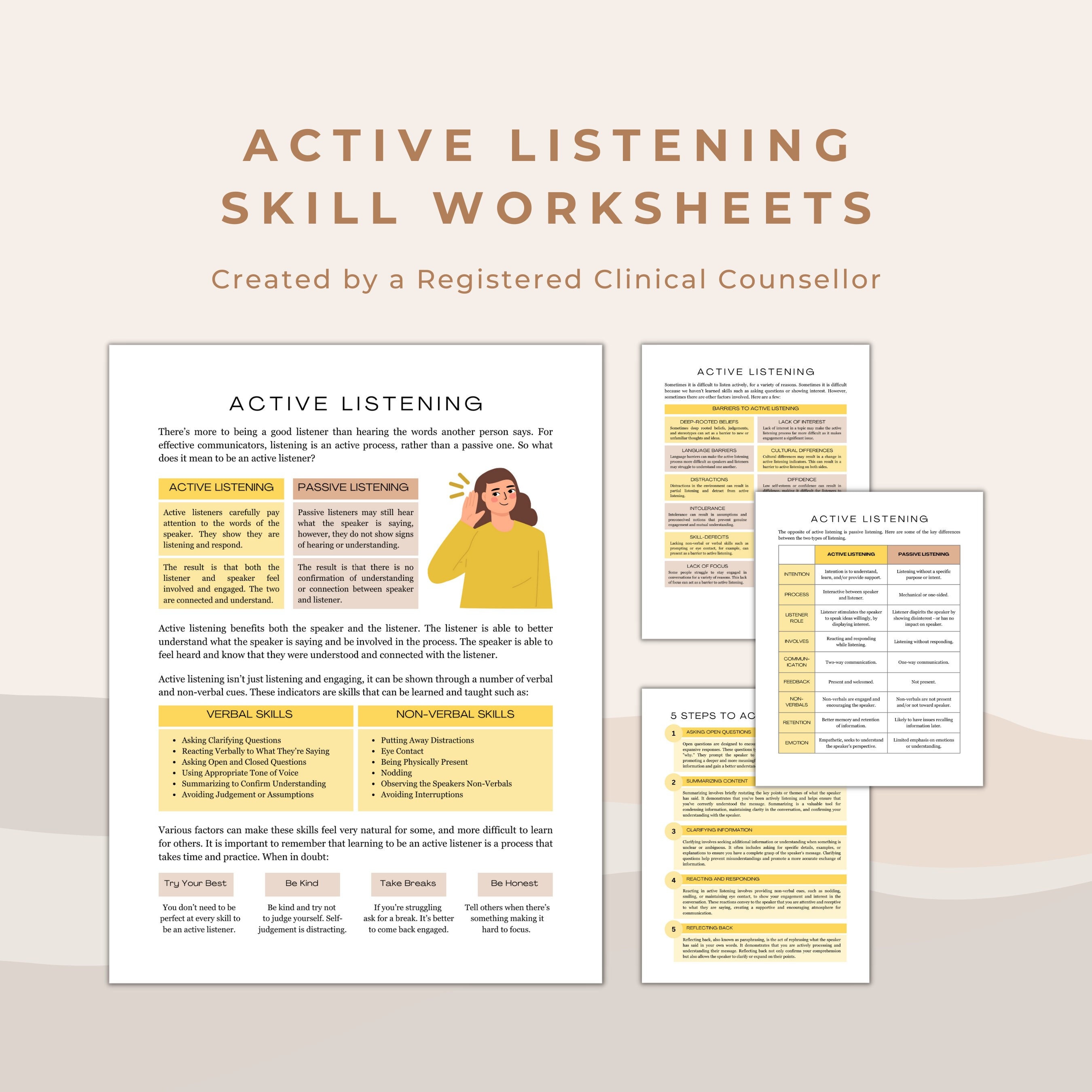 Active Listening Skills Education and Worksheet Bundle Social Skills