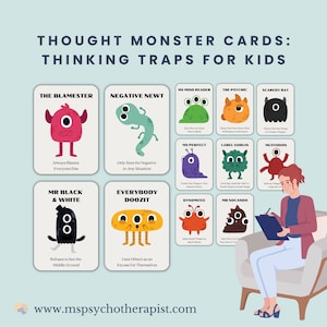 Tarjetas de trampa para el pensamiento de Monstruos del Pensamiento para Niños / Terapia y asesoramiento infantil: Herramienta de comunicación eficaz / Arteterapia