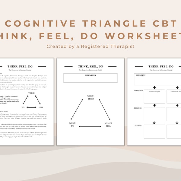The Cognitive Triangle Cognitive Behavioral Therapy Worksheets and Psychoeducation Bundle for Therapists and Mental Health Counsellors CBT