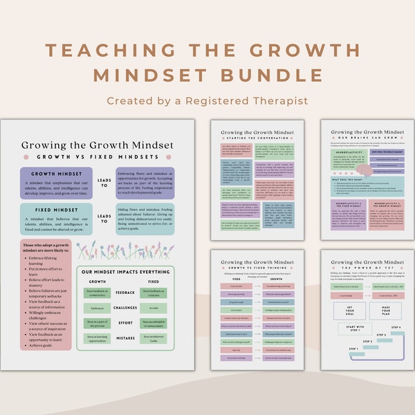 The Growth Mindset Education and Prompts Bundle | Mental Health Psychoeducation Tool for Counsellors, Teachers, Parents & More | Psychology