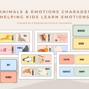Emotions Charades Game with Animals for Teaching Social Skills and Identifying Feelings to Children | Social-Emotional Learning Class Tool