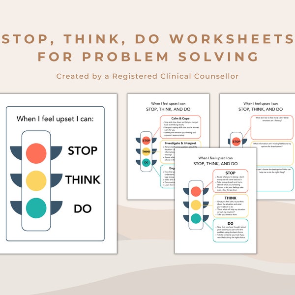 Stop, Think, Do Traffic Light Worksheets and Mental Health Posters for Problem Solving and Emotional Regulation