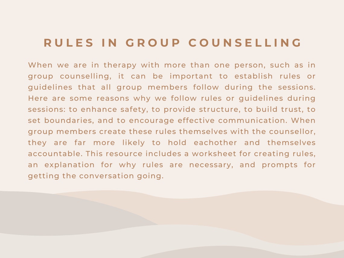 Group Counselling Rules and Guidelines Worksheet for Establishing