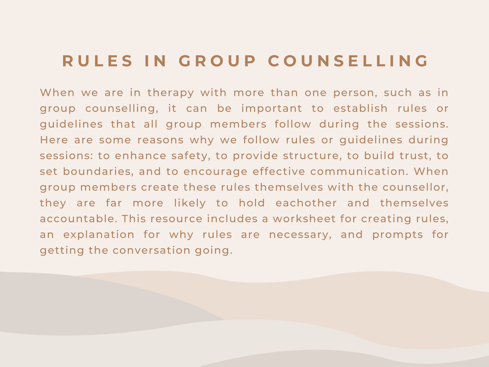 Group Counselling Rules and Guidelines Worksheet for Establishing