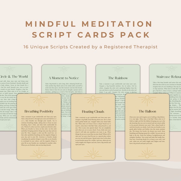 Mindful Meditation Script Cards for Enhancing Presence and Mindfulness | Mindfulness Based Stress Reduction Therapist Tool