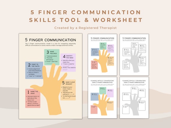Five Finger Communication Tool: Social Skills Worksheet (PDF & PNG)