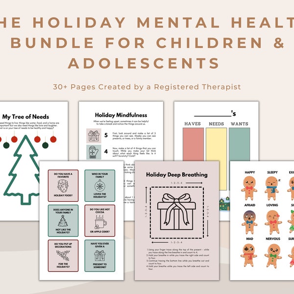 Holiday Christmas Mental Health Activities for Kids and Teens | Holiday Therapy Christmas Counselling Worksheets and Teaching Aids