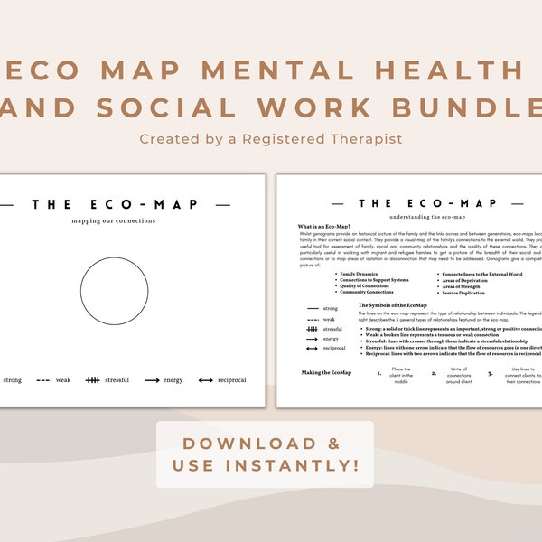 Eco-Map Template and Instruction Worksheet for Social Work and Mental Health | Digital Printable Therapy Tool | Ecological Systems Therapy