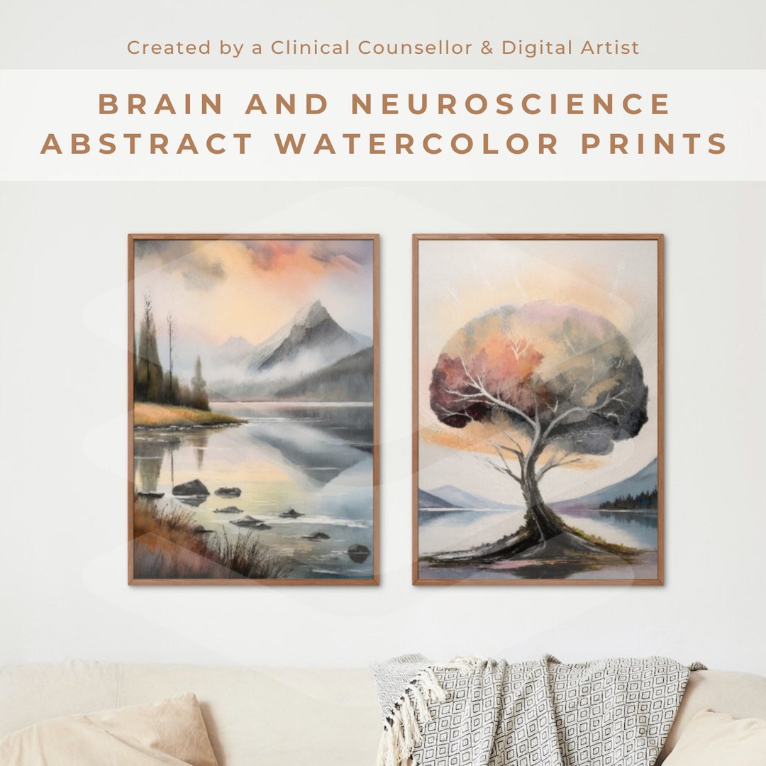Abstract Watercolor Brain Art Prints: Neuroscience Landscape (digital ...