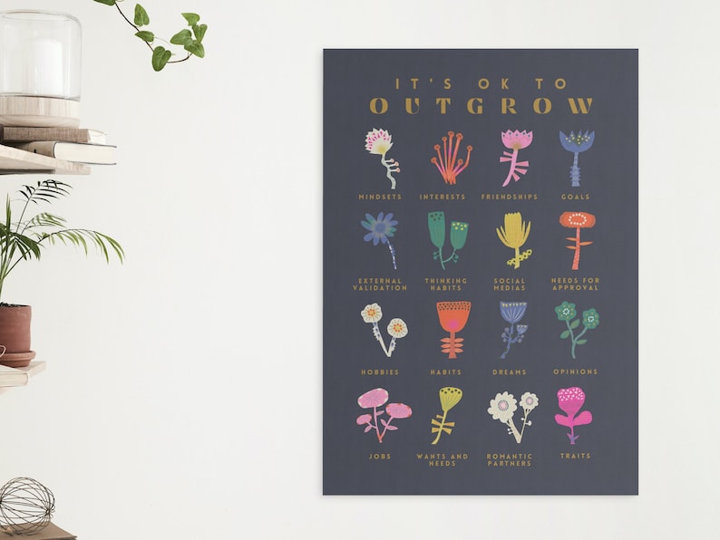 It is Ok to Outgrow Quote Poster Print | Floral Botanical Mental Health ...