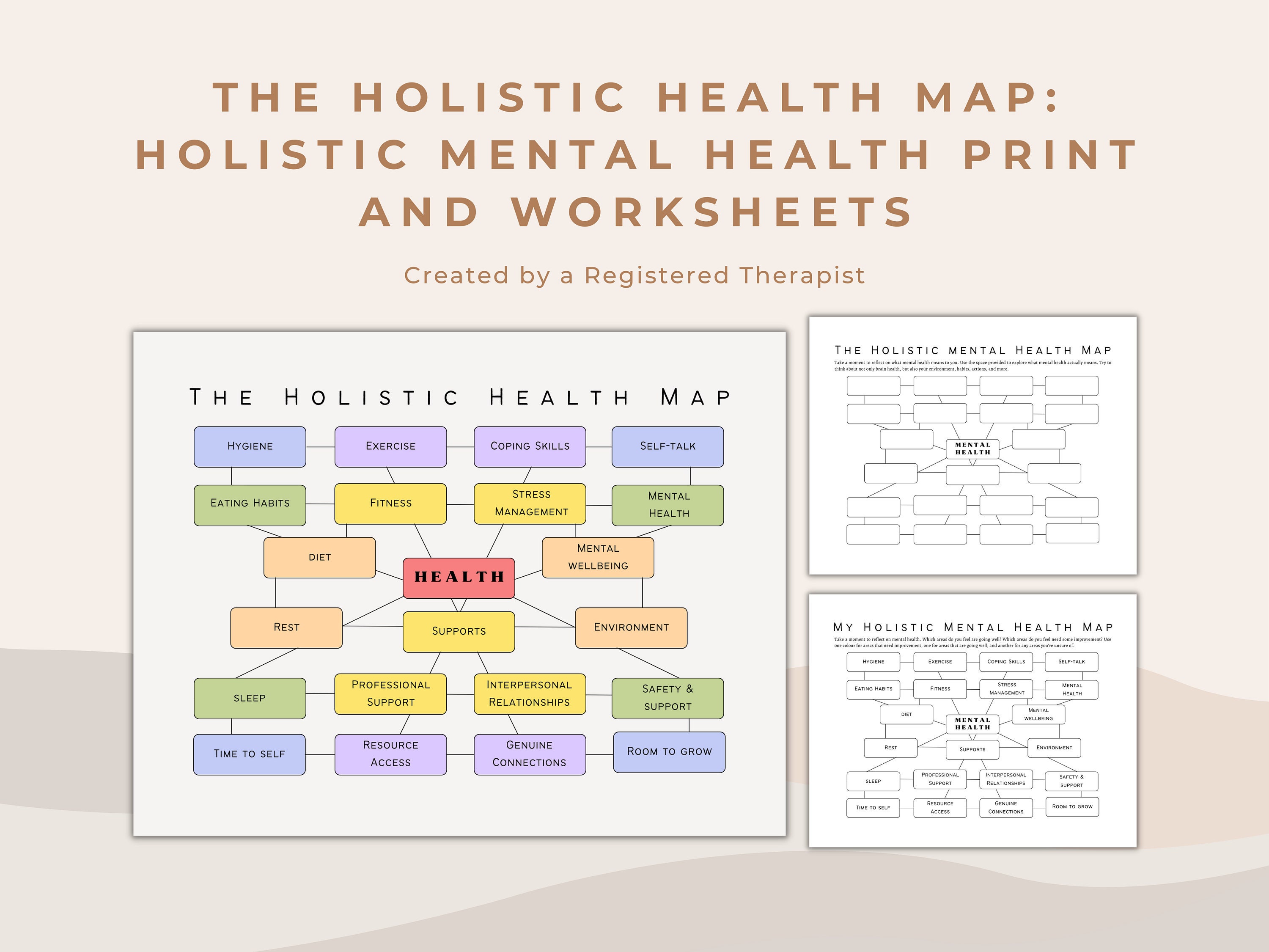 Holistic Mental Health Map \u0026 Worksheet Bundle (PDF) - Etsy Israel, image size:3000x2250