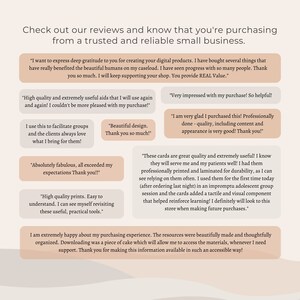 K&ouml;nnte beinhalten: Bild mit Kundenbewertungen f&uuml;r ein kleines Unternehmen. Die Bewertungen sind in Textblasen und geben positives Feedback zur Qualit&auml;t und N&uuml;tzlichkeit der Produkte. Die Bewertungen erw&auml;hnen digitale Produkte, Hilfsmittel und Karten.