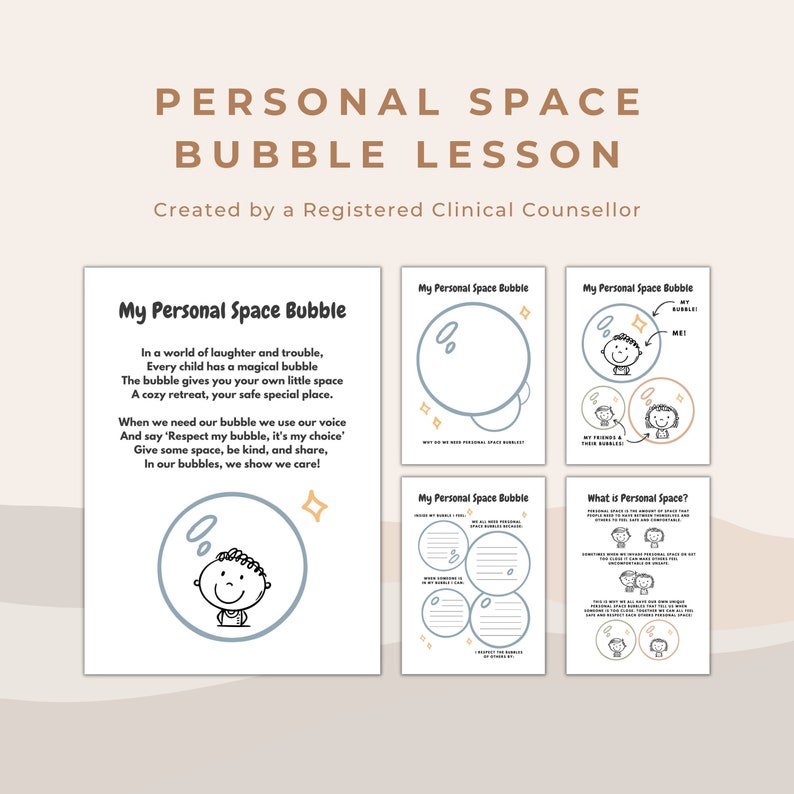 Personal space bubble worksheets and education for teachers and mental
