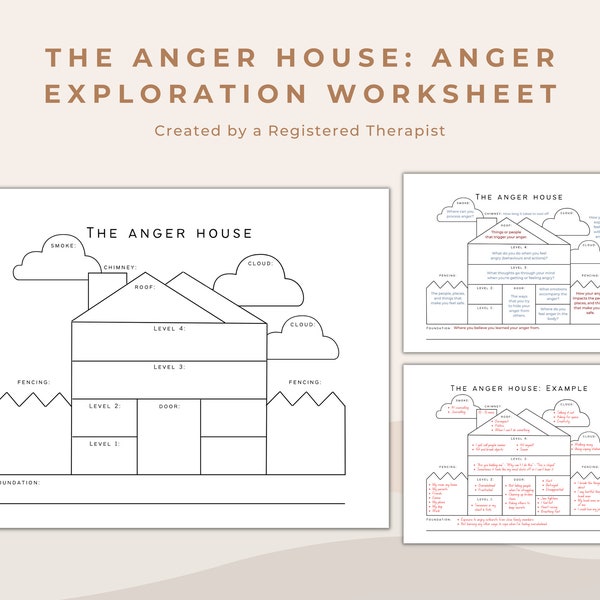 L'outil de gestion de la colère Anger House pour la thérapie des adolescents, le conseil aux couples et le soutien en santé mentale | Feuille de travail imprimable de psychologie