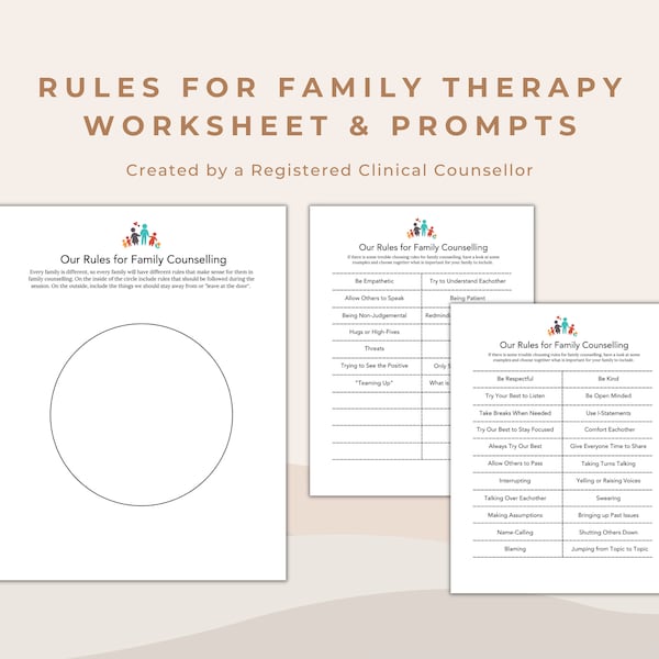 Family Counselling Rules and Guidelines Worksheet and Tools for Establishing Boundaries in Family Therapy