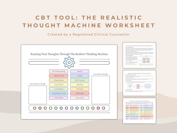CBT Realistic Thought Machine Worksheet: Cognitive Distortions (PDF Pattern)