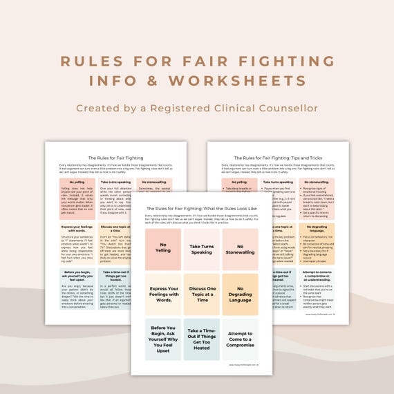 The Rules for Fair Fighting | Couples Counseling Education Tool and Worksheets Bundle | Conflict Resolution Tool