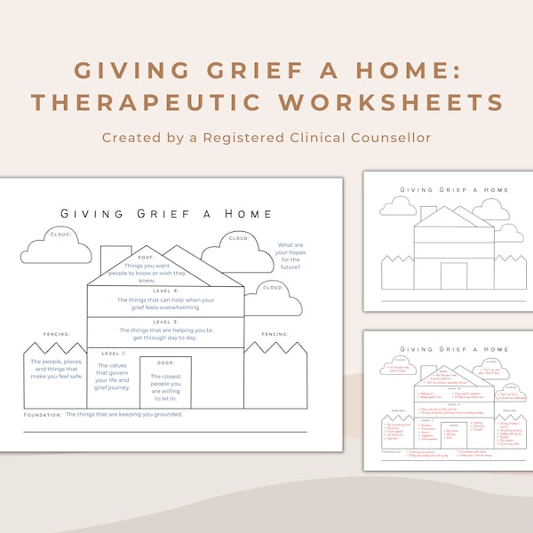 The Grief House: Giving Grief a Place to Live | Printable Therapeutic Activity for Grief Counselling and Therapists | Worksheet