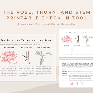 Rose, Thorn, Stem Check-In Tool: Therapy Worksheets (PDF)