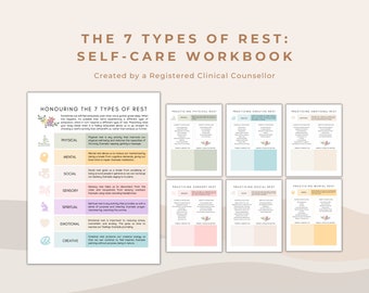 7 Arten von Rest Self-Care Arbeitsbuch für psychische Gesundheit und Wohlbefinden | Beratung und Therapie Arbeitsblätter zur Selbstfürsorge