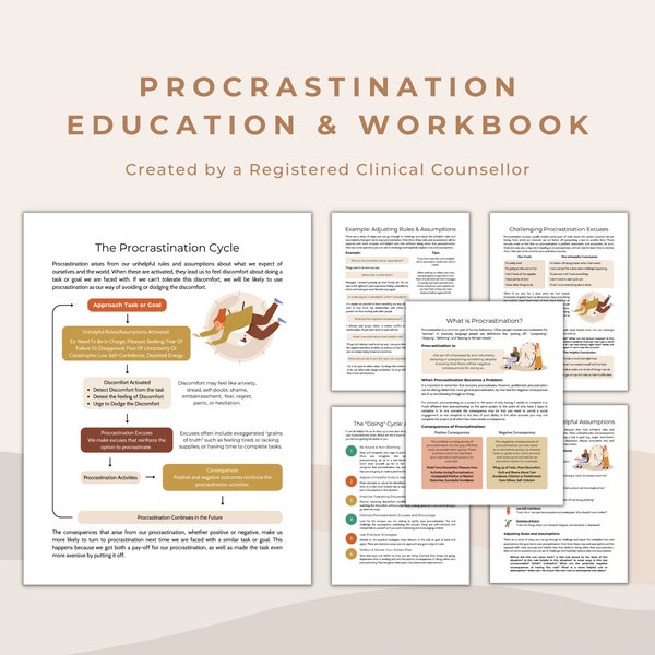 Procrastination Workbook and Psychoeducation Bundle | 16 Pages on The Procrastination Cycle, Habit Tracking, and Making Sustainable Change