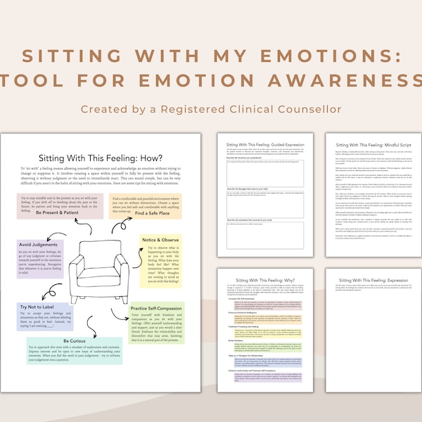 Sitting With Our Emotions: Mindfulness Worksheet to Enhance Self Awareness and Emotional Intelligence Self Help Healing Tool