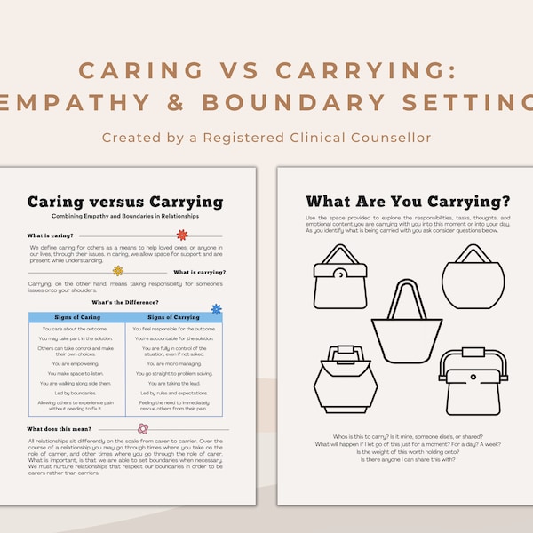 Caring vs Carrying: Worksheet for Setting Healthy Boundaries in Relationships to Support Without Taking Over | Therapy Printable Worksheet