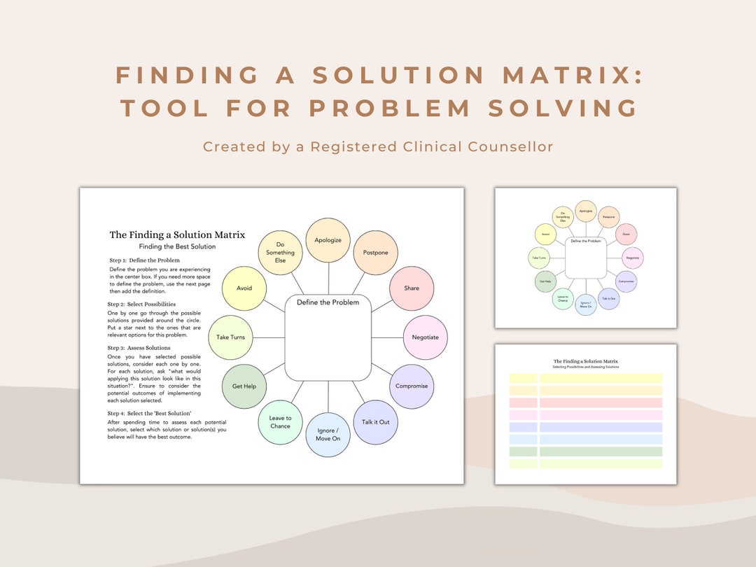 Problem solving matrix therapeutic tool for finding solutions to life