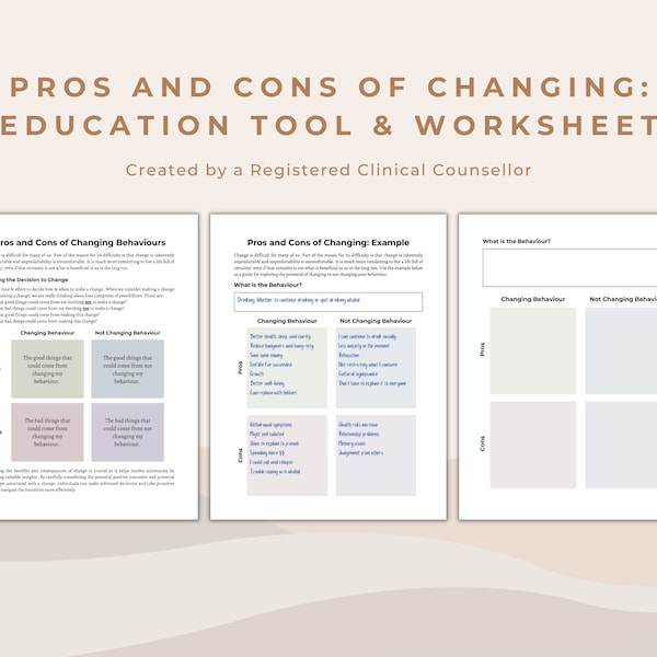 Pros and Cons of Changing Behavior: The 4 Quadrants Psychoeducation Tool and Worksheet Bundle for Implementing Behaviour Changes