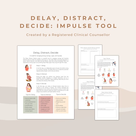 Impulse Control Tool: Delay, Distract, Decide DBT Worksheets (PDF)