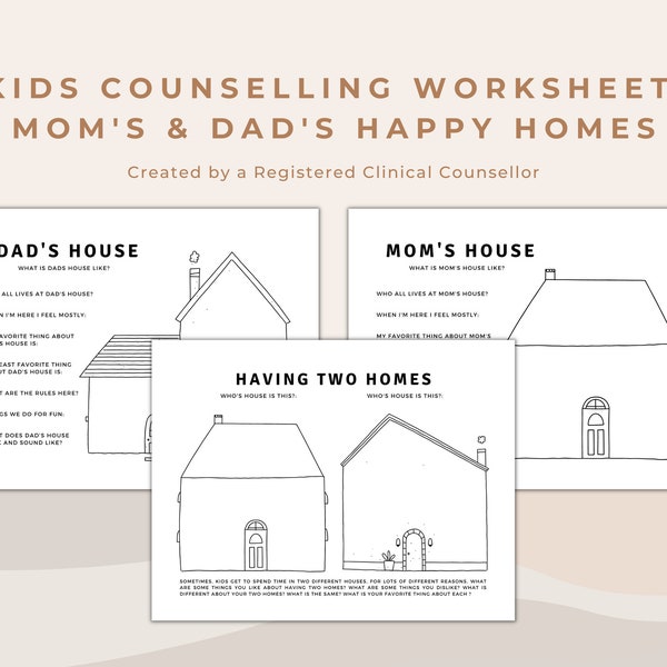 My Happy Home Resource for Supporting Children Navigate Change and Separation | Mom's House and Dad's House Moving Away Worksheet for Kids