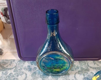 Vintage Wschnitte Blue Karneval Glass 1971 APOLLO 14 Gedenk Flasche