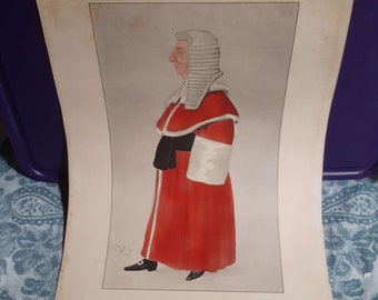 Vanity Fair Cartoon Sir Ford North 'Gentle Manners' Red Robe Judge Law 1887