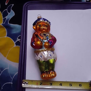 Vintage Christopher Radko Blown Glass Cute Fancy Cat Christmas Ornament