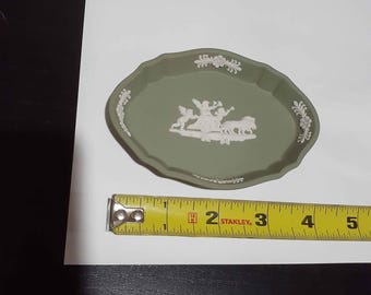 Vintage Wedgwood Sage Jasper White Relief Trinket Tray Home Décor
