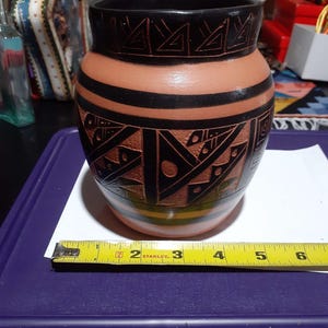 Vintage Handmade Signed Red Clay Native Southwest Themed Vase Home Décor