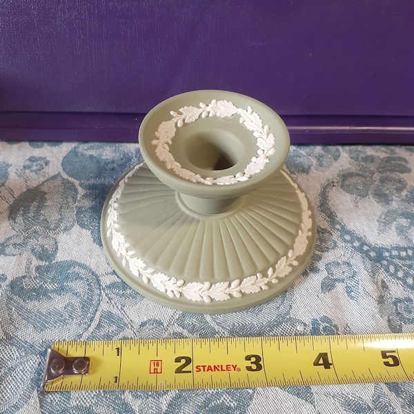 Vintage Sage Green Wedgwood Jasper Candlestick Holder