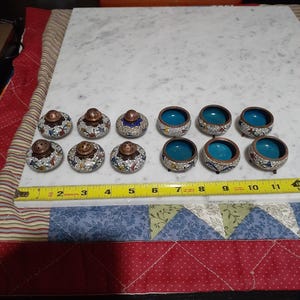 Vintage set of Six Chinese Cloisonné Salt Cellars/Pepper Pots Home Decor