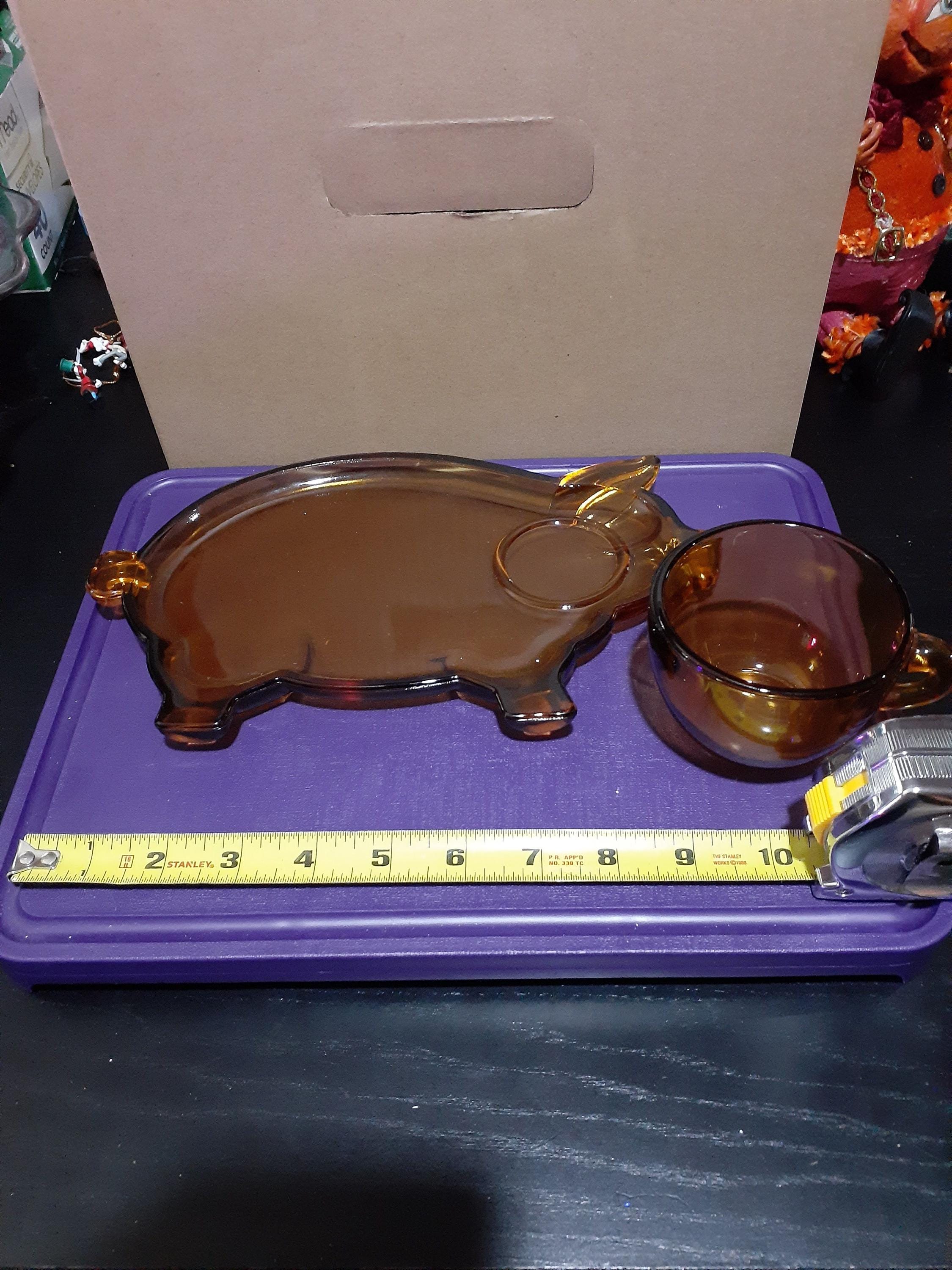 Vintage Set Tiara Indiana Glass Amber Pig Snack Plate with Matching Cup Home Décor