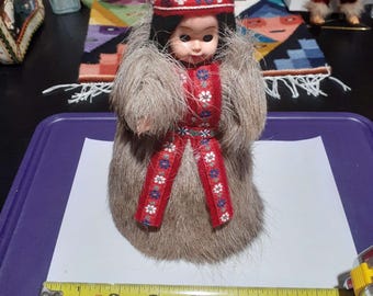 Vintage Handmade Native Girl Fur Art Doll Home Décor