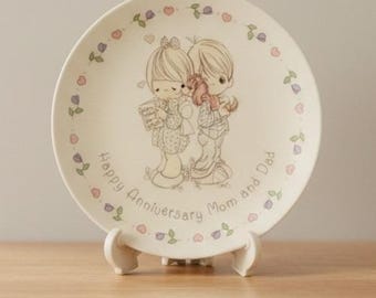 Precious Moments 1990 Happy Anniversary Mom and Dad 4 Inch Plate with Stand