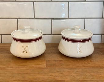 Sant' Andrea Royal Porcelain Vintage Golf Sugar Bowls Lidded Jars Set of 2 White