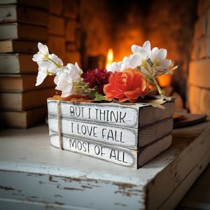 Handmade Wooden Book Stack - Rustic Fall Decor Sign