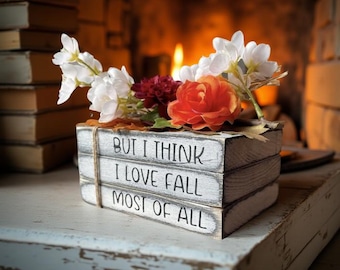 Handmade Wooden Book Stack - Rustic Fall Decor Sign