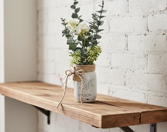 Handmade Rustic White Mason Jar Faux Eucalyptus Arrangement Let's Get Cozy