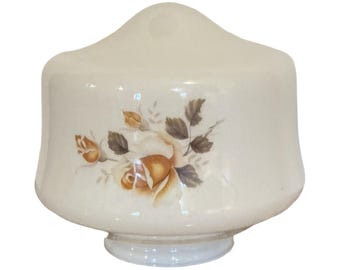 Vintage Milk Glass Schoolhouse Lamp Shade Floral Rose 3.25 Fitter 8x6 White