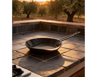 Vintage Style Black Speckled Enamelware Frying Pan 9.5 Inch Skillet Camping