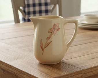 Syracuse China Vintage Creamer Pitcher Floral Iris Restaurant Ware Cream Tan 4in