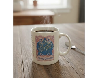 Avon Mothers Day Grandma Ceramic Coffee Mug 1980s Floral Design Pink & Blue 10 Oz